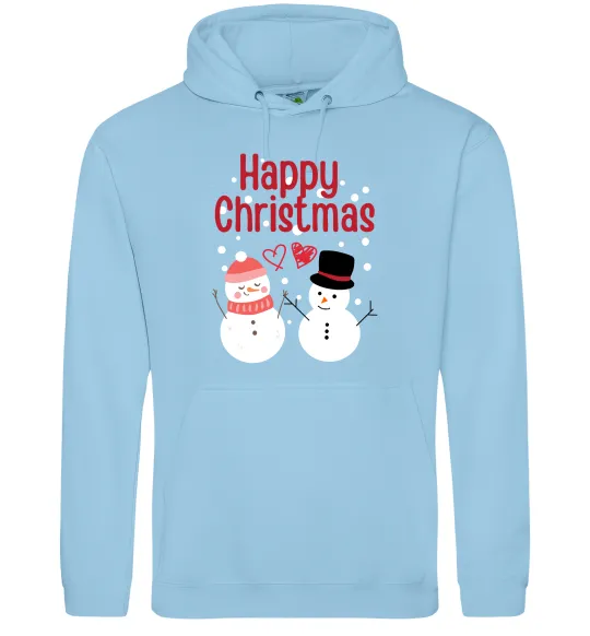 Чоловіча толстовка (худі) Happy Christmas сніговики Блакитний фото