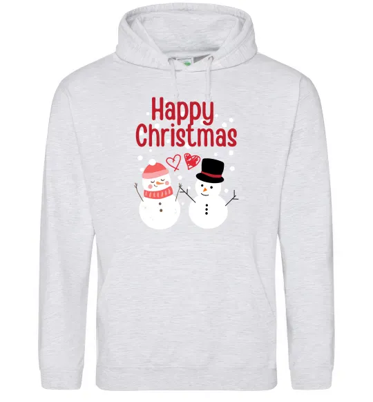 Женская толстовка (худи) Happy Christmas сніговики Серый меланж фото