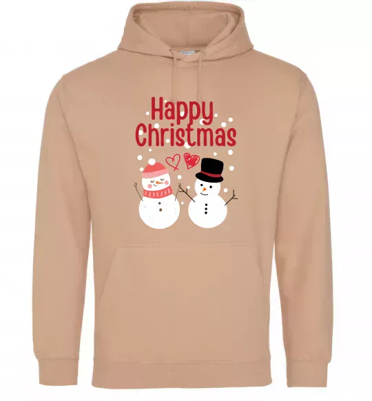 Женская толстовка (худи) Happy Christmas сніговики Песочный фото
