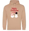 Женская толстовка (худи) Happy Christmas сніговики Песочный Женская толстовка (худи) Happy Christmas сніговики Песочный фото