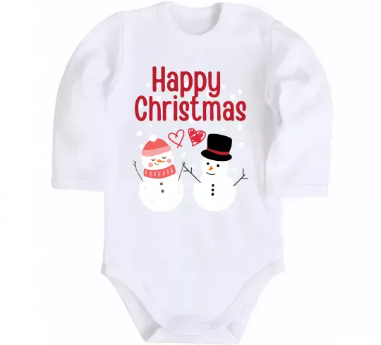 Детский боди Happy Christmas сніговики Белый фото