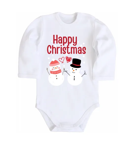 Детский боди Happy Christmas сніговики Белый фото