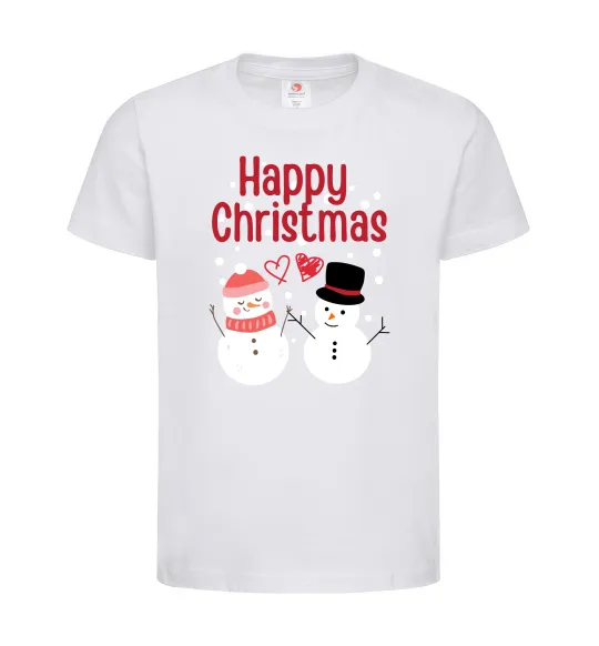 Дитяча футболка Happy Christmas сніговики Білий фото
