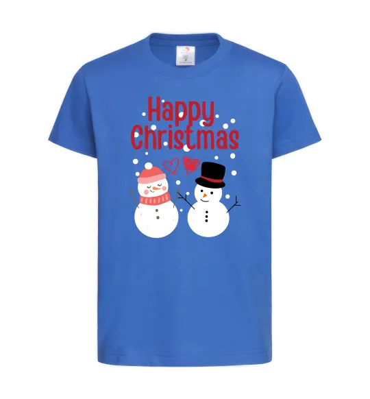 Дитяча футболка Happy Christmas сніговики Яскраво-синій фото