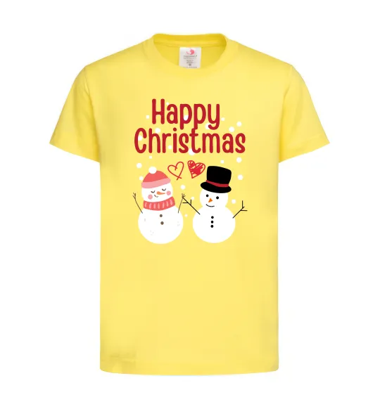 Дитяча футболка Happy Christmas сніговики Лимонний фото