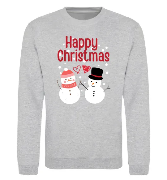 Свитшот Happy Christmas сніговики Серый меланж фото