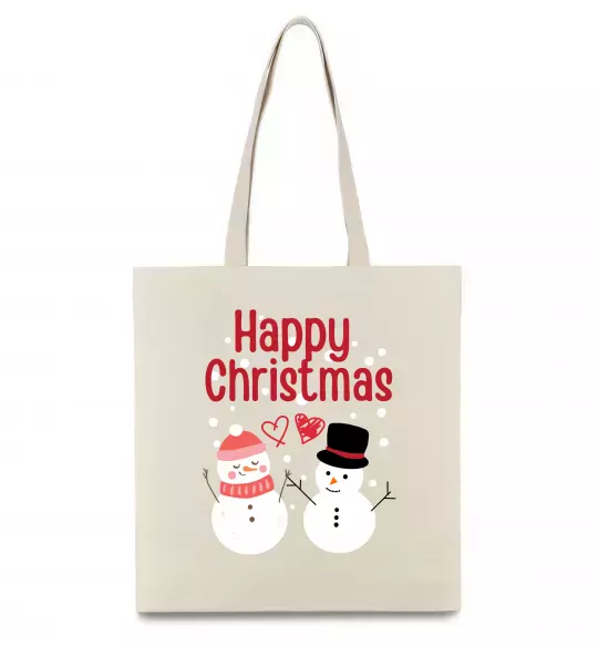 Эко-сумка Happy Christmas сніговики Бежевый фото