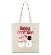 Эко-сумка Happy Christmas сніговики Бежевый Эко-сумка Happy Christmas сніговики Бежевый фото