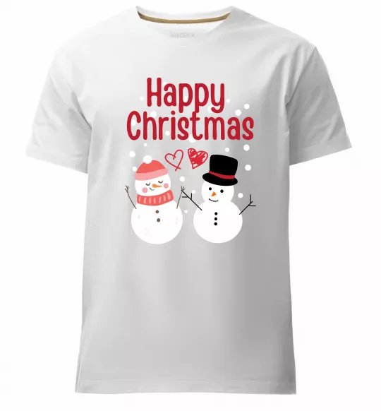 Чоловіча преміум футболка Happy Christmas сніговики Білий фото