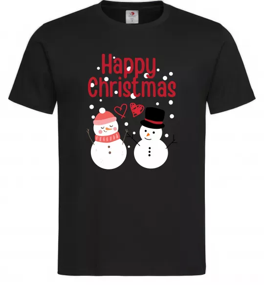 Мужская футболка Happy Christmas сніговики Черный фото