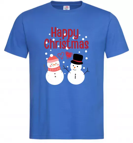 Мужская футболка Happy Christmas сніговики Ярко-синий фото