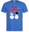 Мужская футболка Happy Christmas сніговики Ярко-синий фото