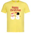 Мужская футболка Happy Christmas сніговики Лимонный фото