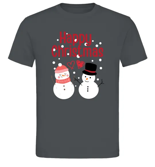 Мужская футболка Happy Christmas сніговики Графит фото