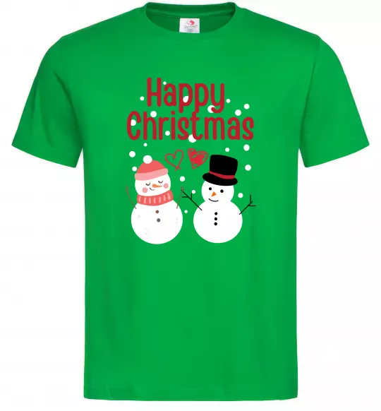 Мужская футболка Happy Christmas сніговики Зеленый фото