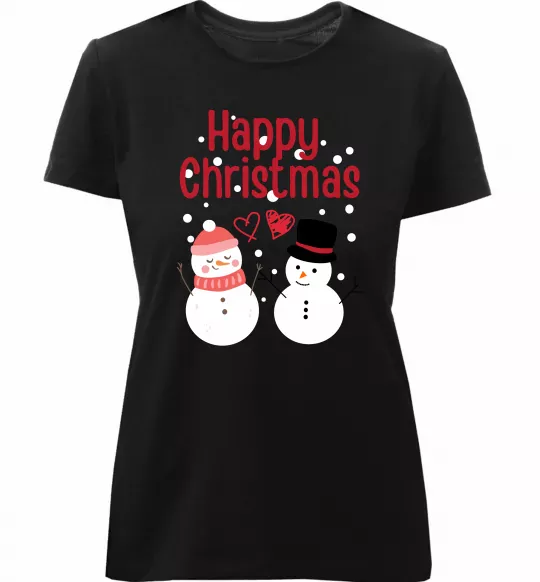 Жіноча преміум футболка Happy Christmas сніговики Чорний фото