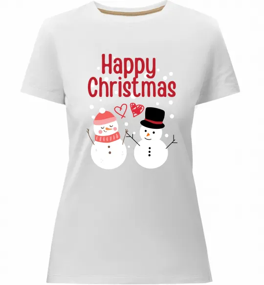Жіноча преміум футболка Happy Christmas сніговики Білий фото