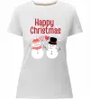 Жіноча преміум футболка Happy Christmas сніговики Білий фото