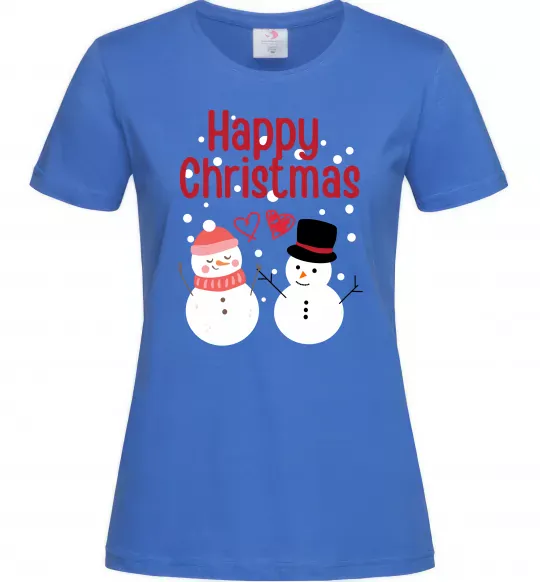 Женская футболка Happy Christmas сніговики Ярко-синий фото