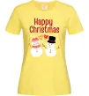 Женская футболка Happy Christmas сніговики Лимонный фото