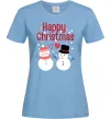 Женская футболка Happy Christmas сніговики Голубой фото