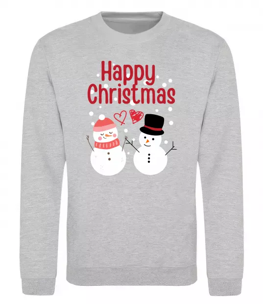 Свитшот Happy Christmas сніговики Серый меланж фото