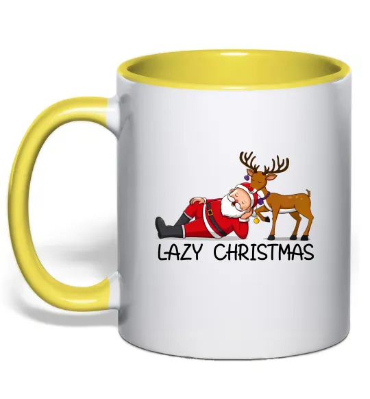 Чашка с цветной ручкой Lazy Christmas Лимонный фото