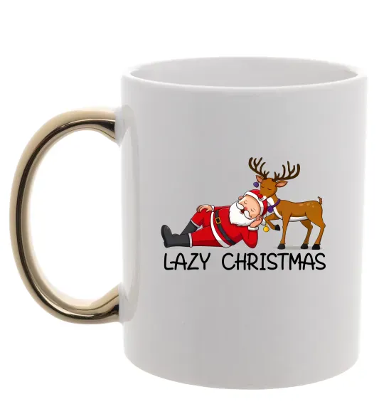 Чашка з кольоровою ручкою Lazy Christmas Золото фото