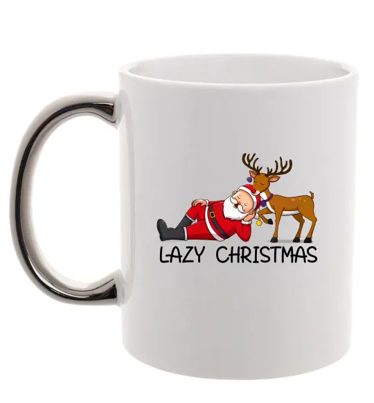 Чашка з кольоровою ручкою Lazy Christmas Срібло фото