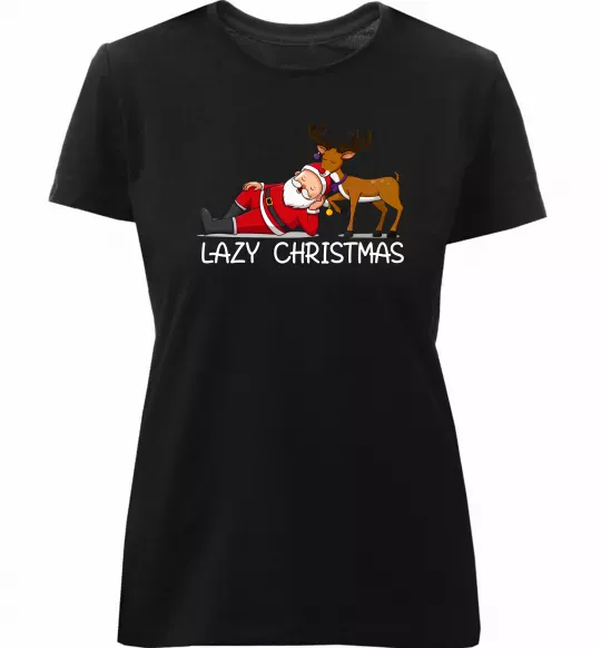 Женская премиум футболка Lazy Christmas Черный фото