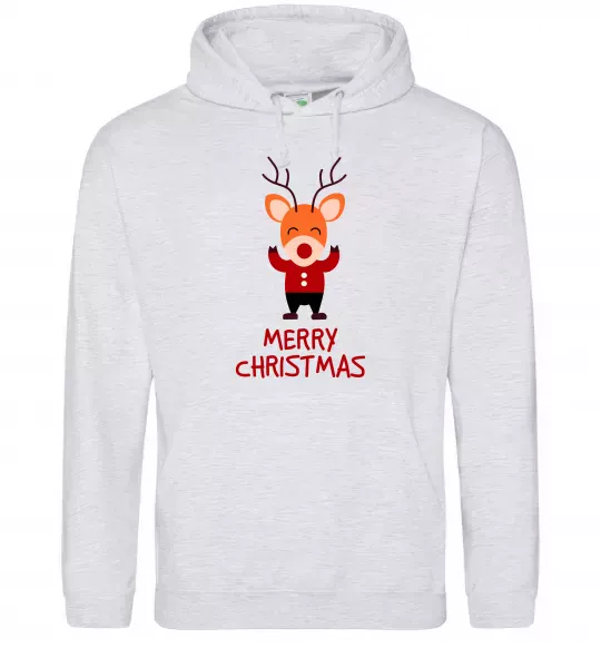 Чоловіча толстовка (худі) Merry Christmas Олень Сірий меланж фото