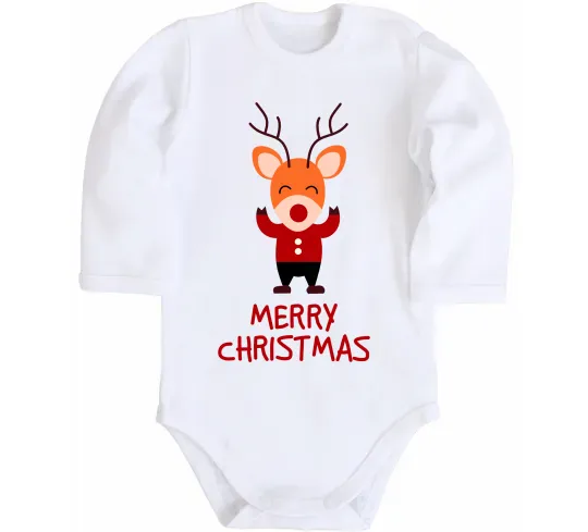 Детский боди Merry Christmas Олень Белый фото