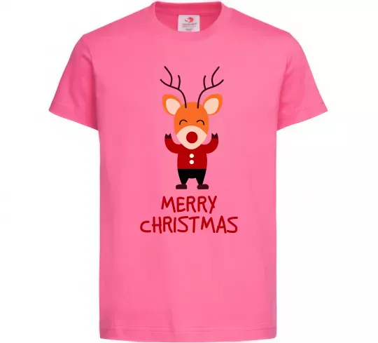 Детская футболка Merry Christmas Олень Ярко-розовый фото