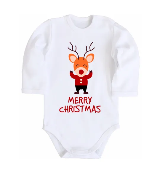 Дитячий бодік Merry Christmas Олень Білий фото