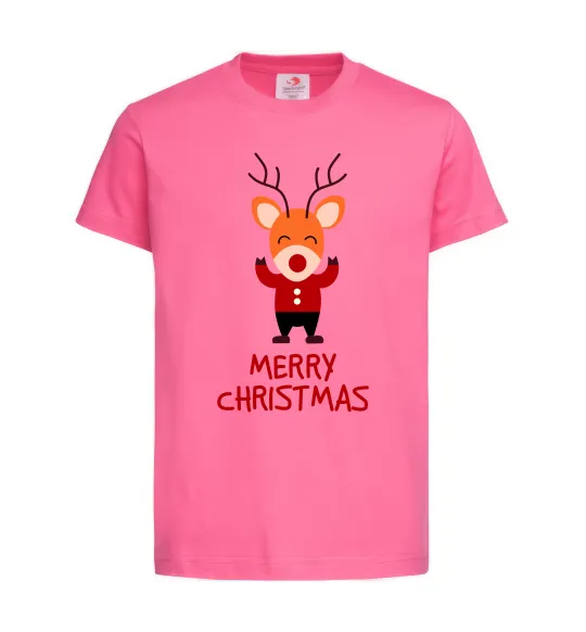 Дитяча футболка Merry Christmas Олень Яскраво-рожевий фото