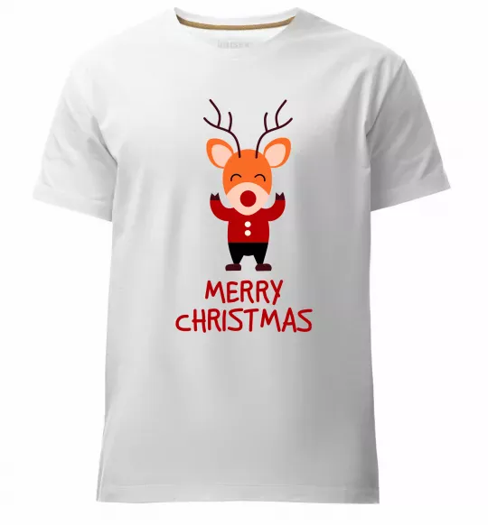 Мужская премиум футболка Merry Christmas Олень Белый фото