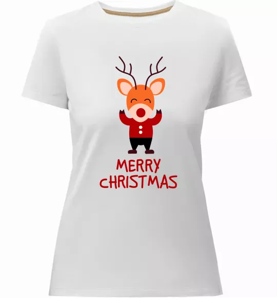Женская премиум футболка Merry Christmas Олень Белый фото