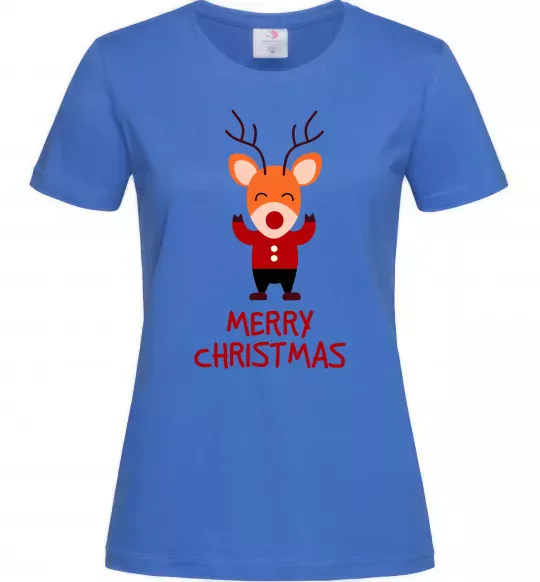 Женская футболка Merry Christmas Олень Ярко-синий фото