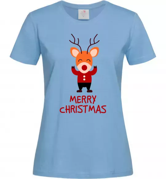 Женская футболка Merry Christmas Олень Голубой фото