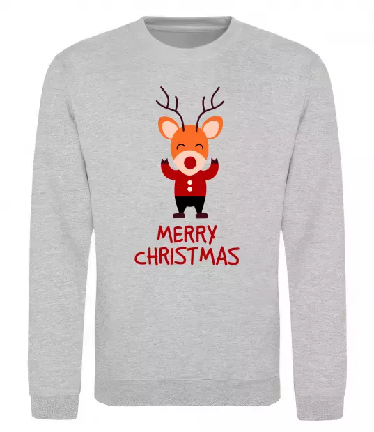 Свитшот Merry Christmas Олень Серый меланж фото
