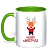 Чашка з кольоровою ручкою Merry Christmas Олень Лаймовий фото
