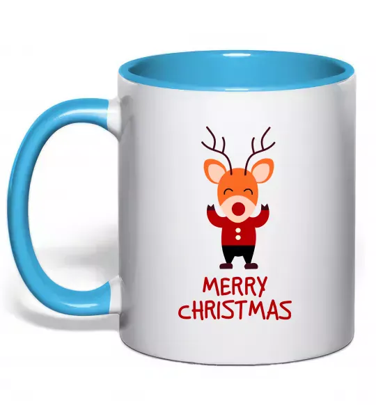 Чашка с цветной ручкой Merry Christmas Олень Голубой фото