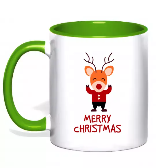 Чашка с цветной ручкой Merry Christmas Олень Зеленый фото
