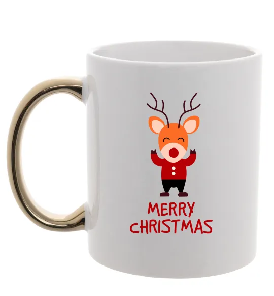 Чашка с цветной ручкой Merry Christmas Олень Золото фото