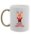 Чашка с цветной ручкой Merry Christmas Олень Золото фото
