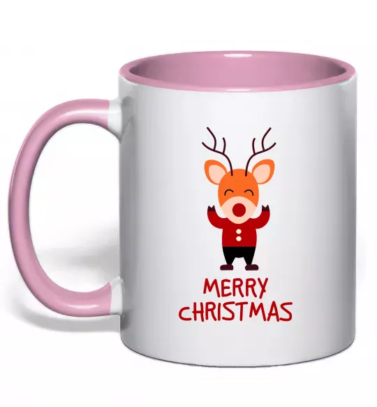 Чашка с цветной ручкой Merry Christmas Олень Нежно розовый фото