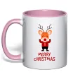 Чашка с цветной ручкой Merry Christmas Олень Нежно розовый фото