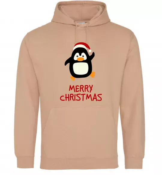 Мужская толстовка (худи) Merry Christmas Пінгвін Песочный фото