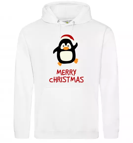 Женская толстовка (худи) Merry Christmas Пінгвін Белый фото