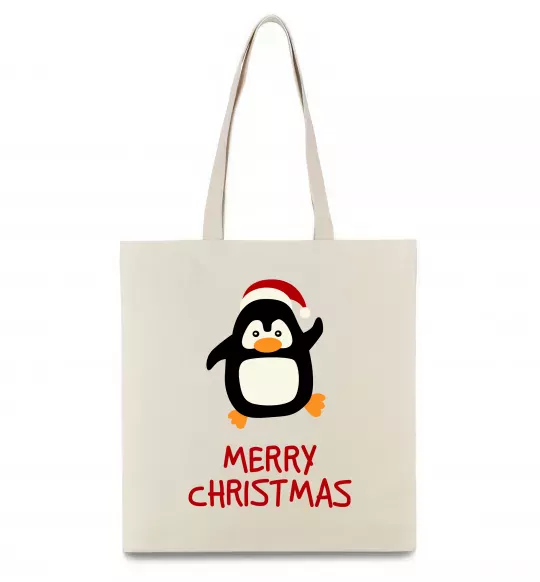 Эко-сумка Merry Christmas Пінгвін Бежевый фото